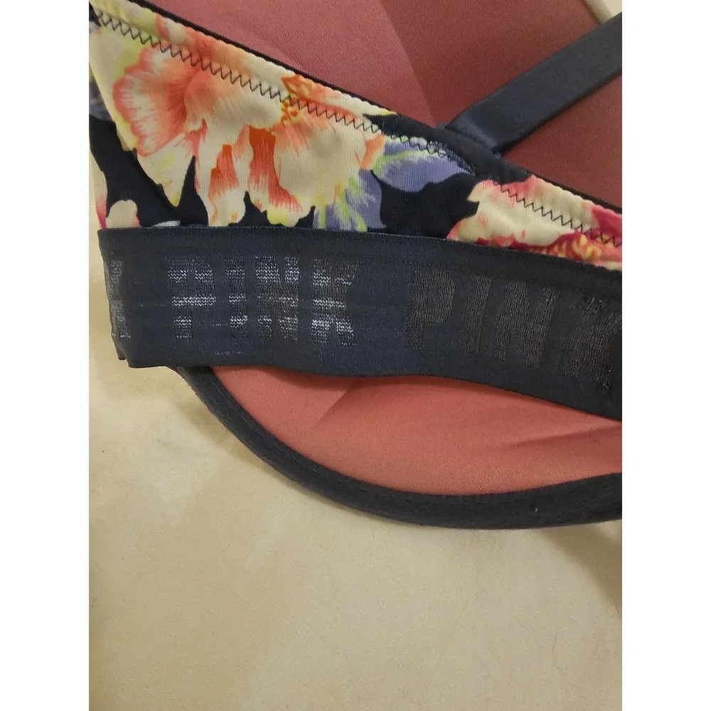 PINK Victoria's Secret Floral‎ Push Up Bra Navy Blue Pink Size 34DD
